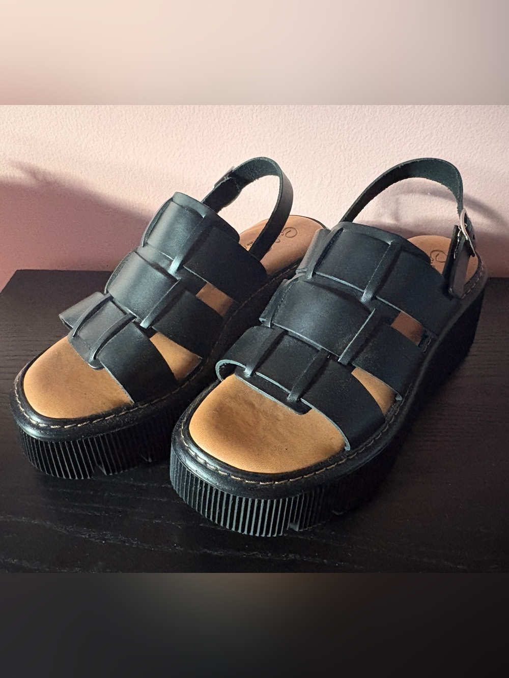 Black Platform Woven Strap Sandals made in Italy